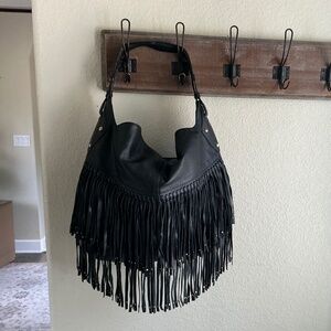 NWOT OrYANY Stevie Black Leather Fringe Conceal Carry Handbag